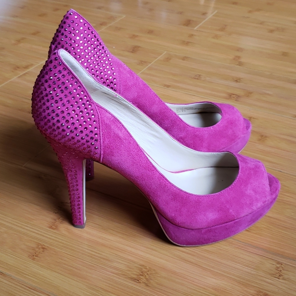 Pink platform studded stiletto heels